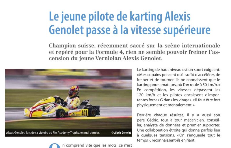 Article ActuVernier — Alexis Genolet passe à la vitesse supérieure